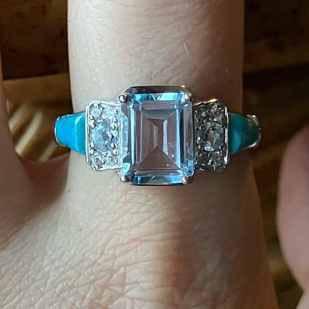 Sky Blue Topaz Mojave Turquoise Sterling Silver Ring Size 8.75